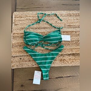 NWT Dippin Daisys Green & White Striped Bikini Set, M